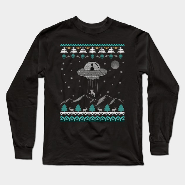 Believe Alien UFO Ugly Christmas Sweater Alien Spaceship Long Sleeve T-Shirt by larfly